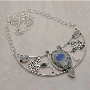 New K2 Azurite & Rainbow Moonstone Silver Necklace